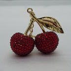 Rhinestone Cherry Charm Keyring -  Scarlet Red