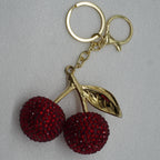 Rhinestone Cherry Charm Keyring -  Scarlet Red