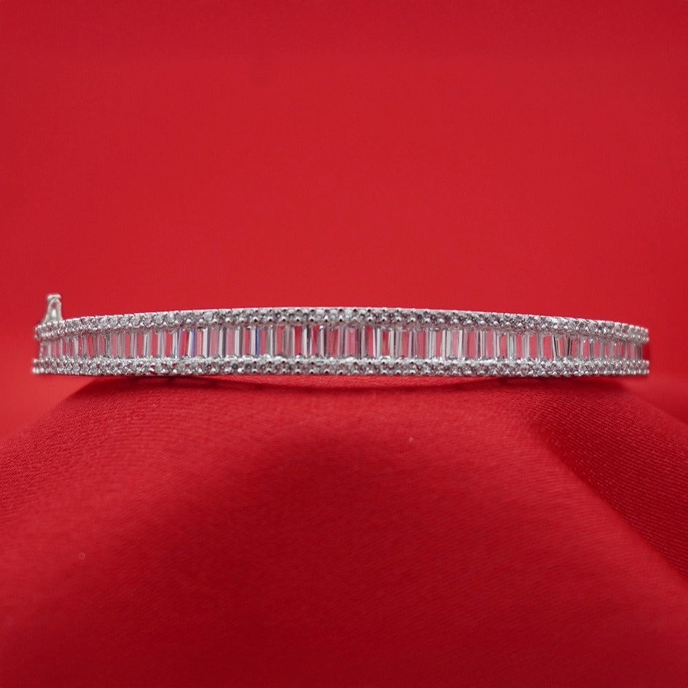 Silver-Tone American Diamond Baguette Tennis Bangle (Free Size)