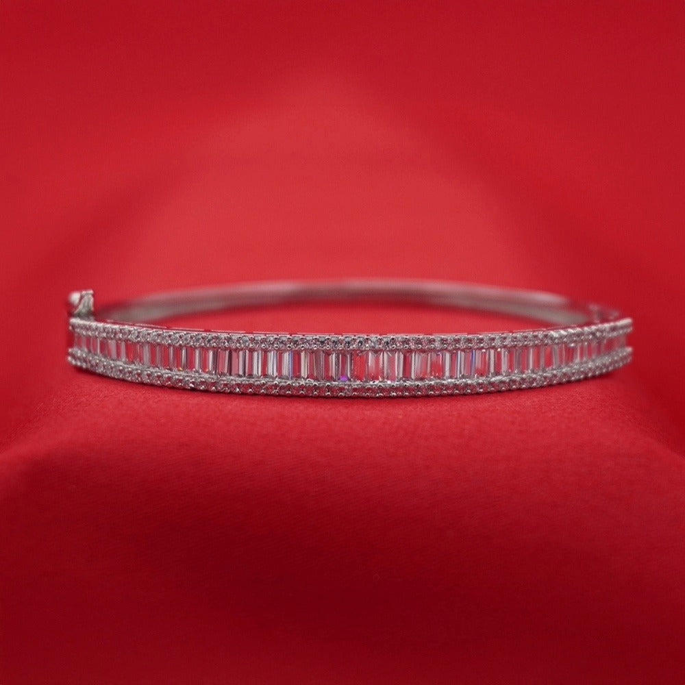 Silver-Tone American Diamond Baguette Tennis Bangle (Free Size)