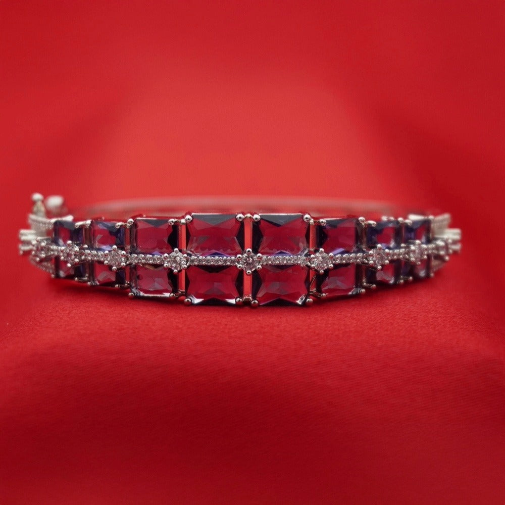 Silver-Tone Light Lavender Rectangular-Cut Statement Bangle (Free Size)