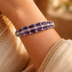 Silver-Tone Light Lavender Rectangular-Cut Statement Bangle (Free Size)