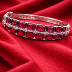 Silver-Tone Light Lavender Rectangular-Cut Statement Bangle (Free Size)
