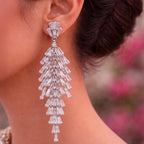 Silver Crystal Cascade Long Earrings – Baguette Drop