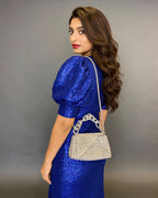 Handcrafted Metallic Purse - Silver Spark Beaded Mini Sling Bag