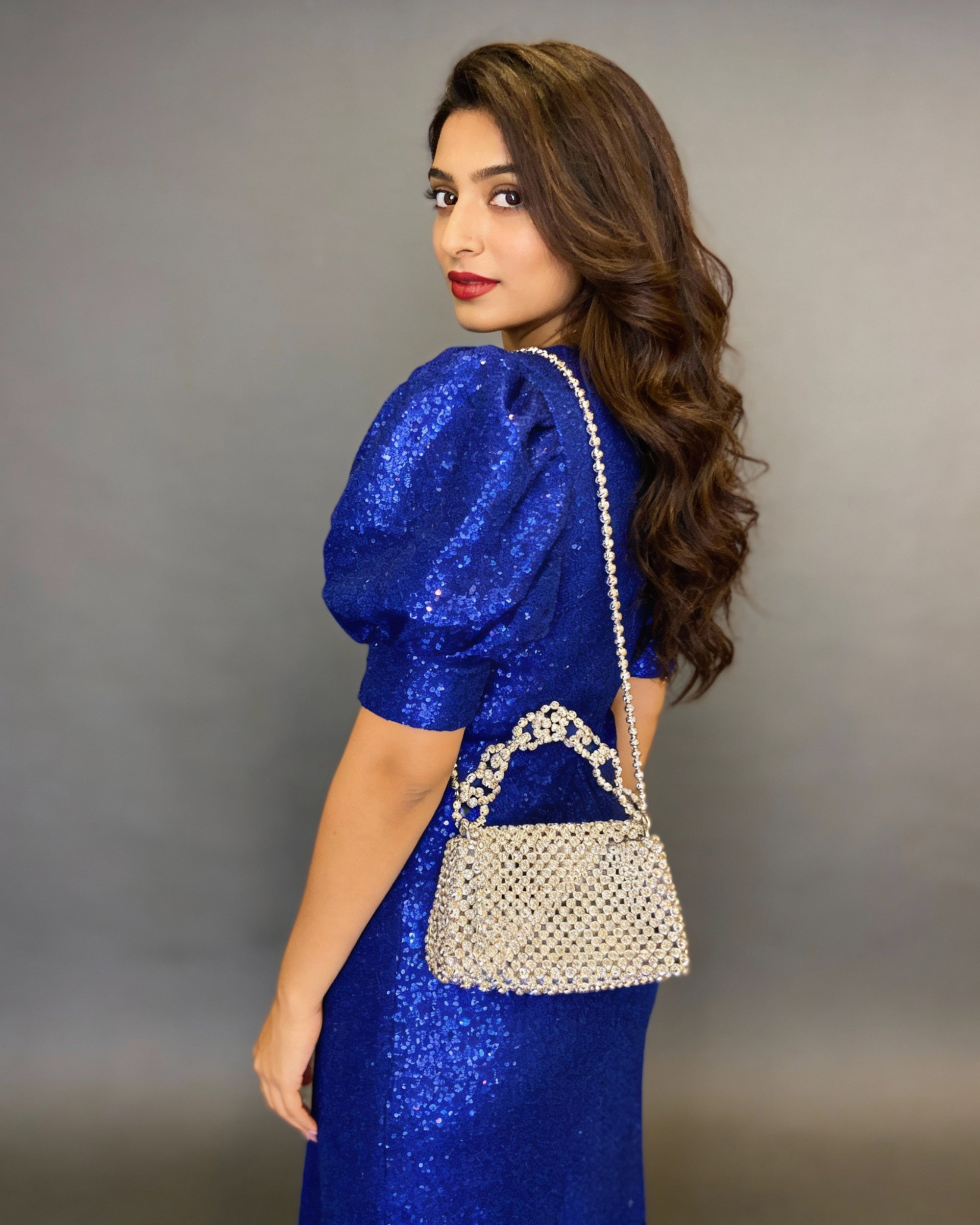 Handcrafted Metallic Purse - Silver Spark Beaded Mini Sling Bag