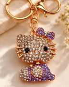 Purple Rhinestone Cat Keychain