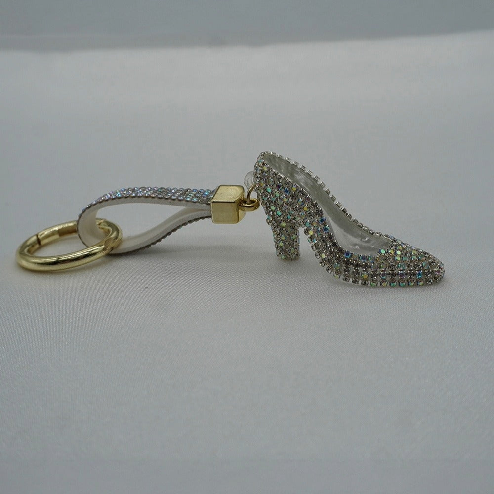 Rhinestone Studded Keychain Charm - Sparkling High Heels
