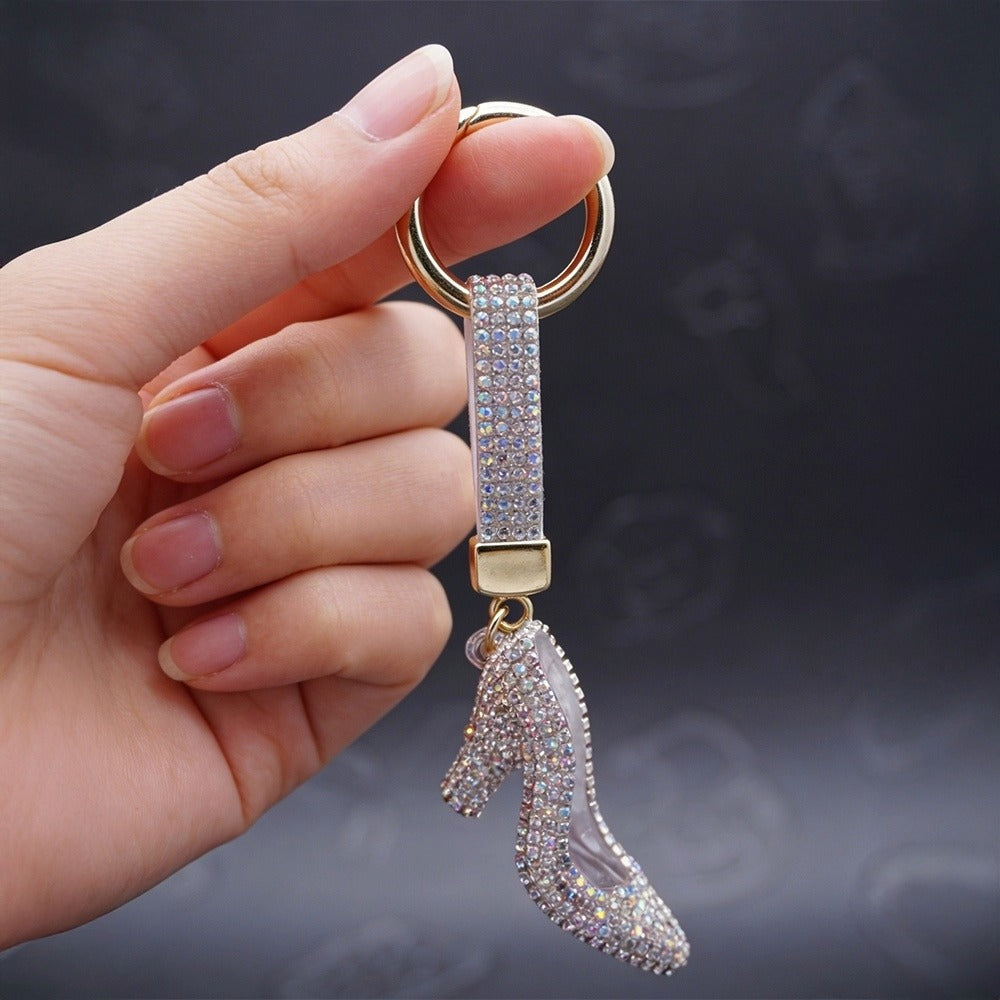 Rhinestone Studded Keychain Charm - Sparkling High Heels