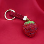 Rhinestone Strawberry Charm Keyring - Red