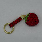 Rhinestone Strawberry Charm Keyring - Red