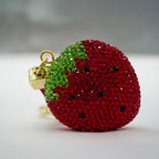 Rhinestone Strawberry Charm Keyring - Red