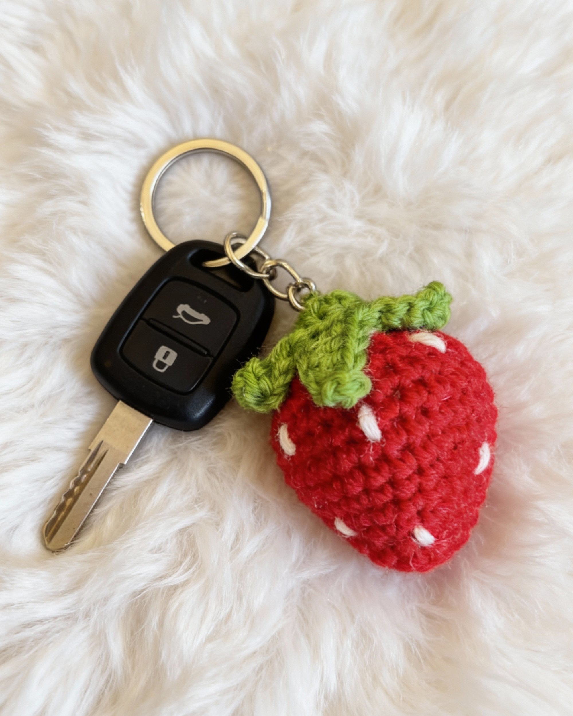 Handmade Plush Fruit Charm - Crochet Strawberry Keychain