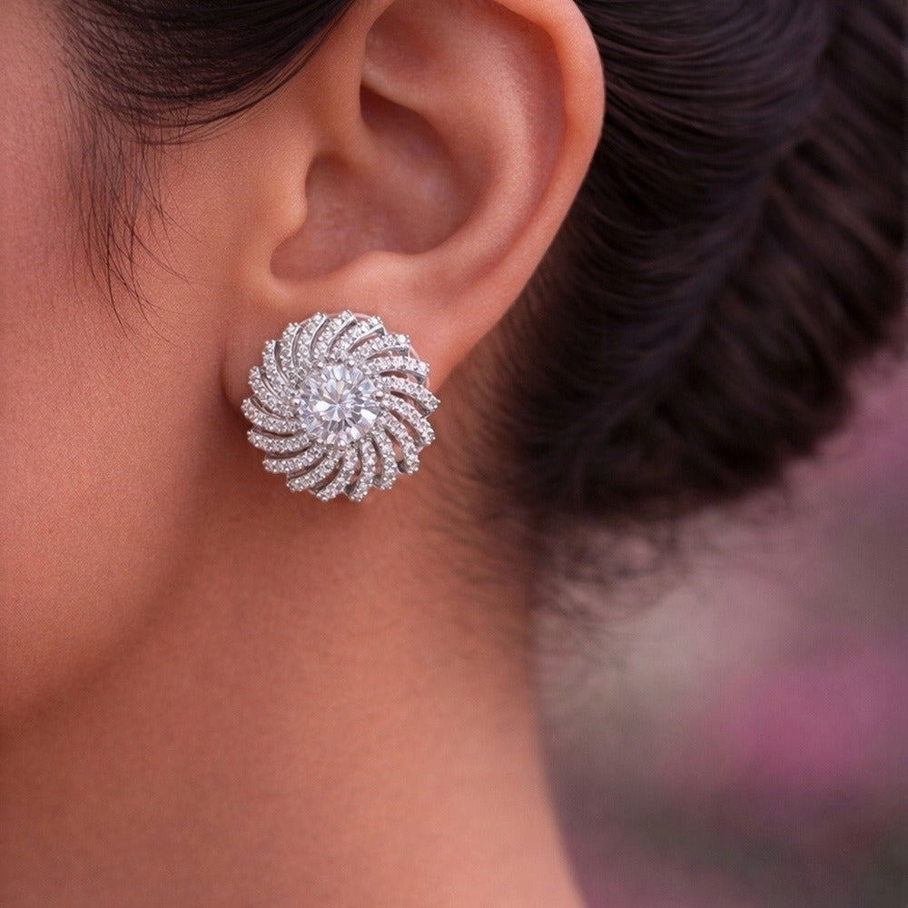 Swirl Halo Crystal Stud Earrings