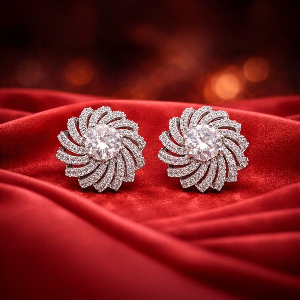 Swirl Halo Crystal Stud Earrings