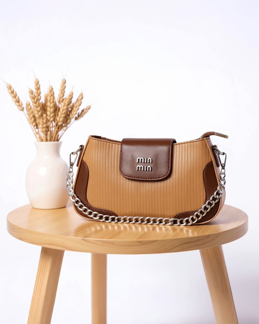 Tan Brown crossbody shoulder bag for women with minimalist Korean-inspired design