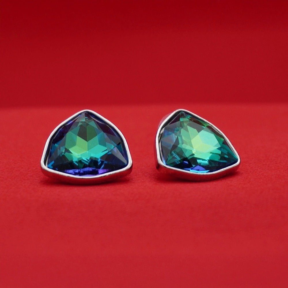 Teal Radiance Geometric Crystal Stud Earrings