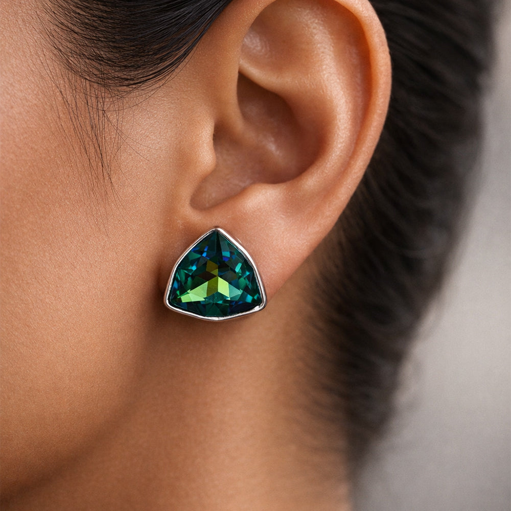 Teal Radiance Geometric Crystal Stud Earrings
