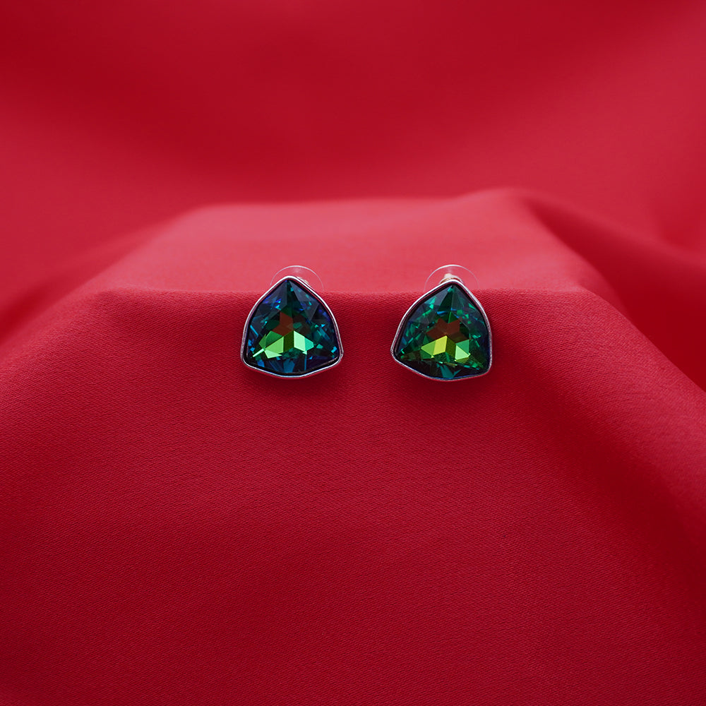 Teal Radiance Geometric Crystal Stud Earrings