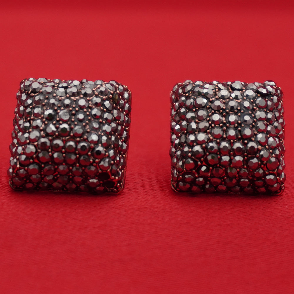 Textured Gunmetal Square Stud Earrings – Modern Dark Metallic