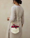 Vanilla Crochet Drawstring Sling Purse – Blush Rose Edition