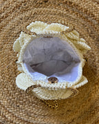 Rosalia Crochet Rose Bag – Handmade 3D Floral Clutch (Ivory & Maroon)