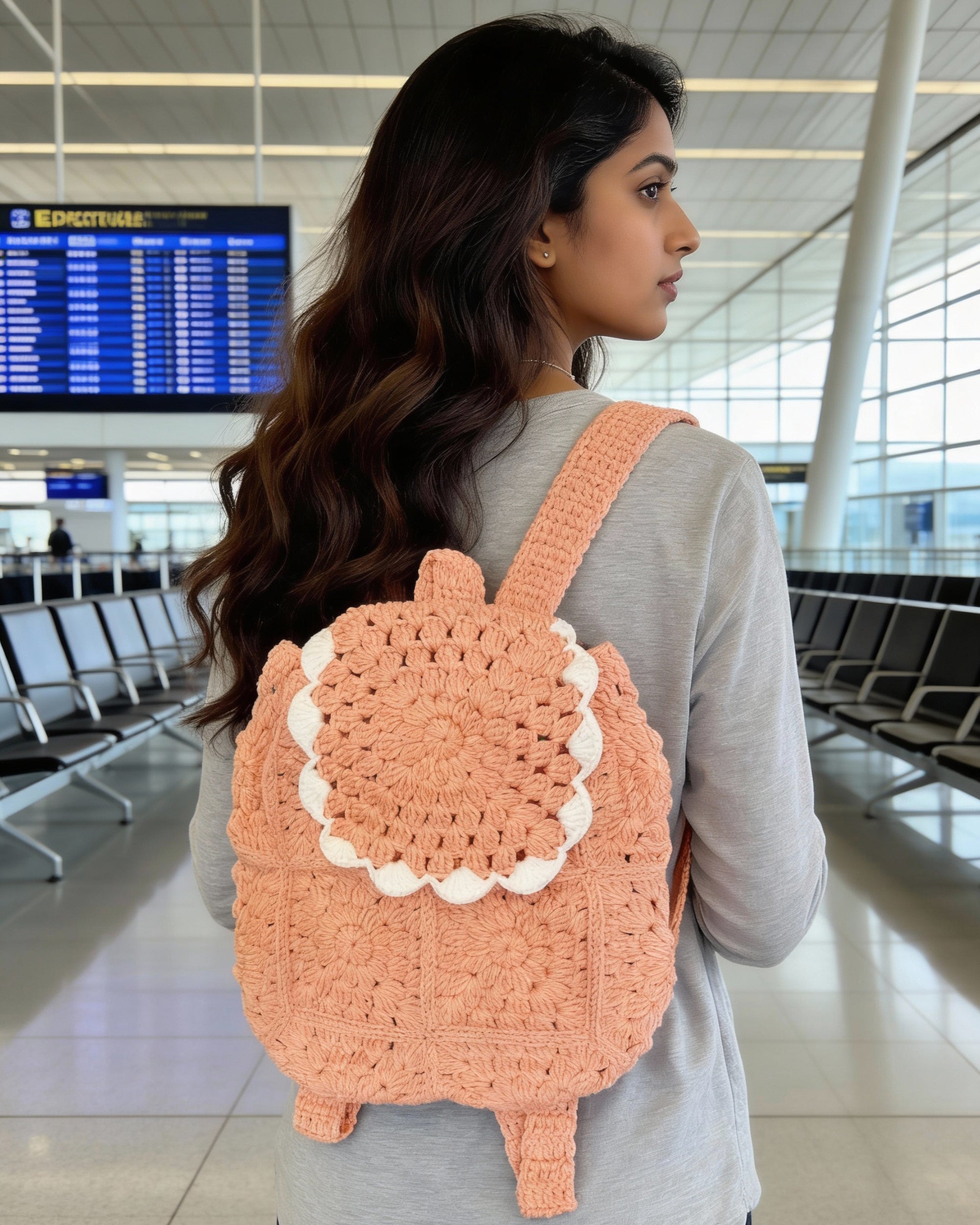 Crochet Backpack Handmade – Pastel Floral Boho Statement Bag