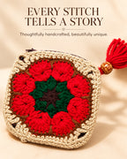African Flower Mini Crochet Pouch with Tassel | Handmade Floral Zipper Mini Purse