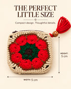 African Flower Mini Crochet Pouch with Tassel | Handmade Floral Zipper Mini Purse