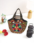 Floral Embroidered Crescent Tote - Multicolor