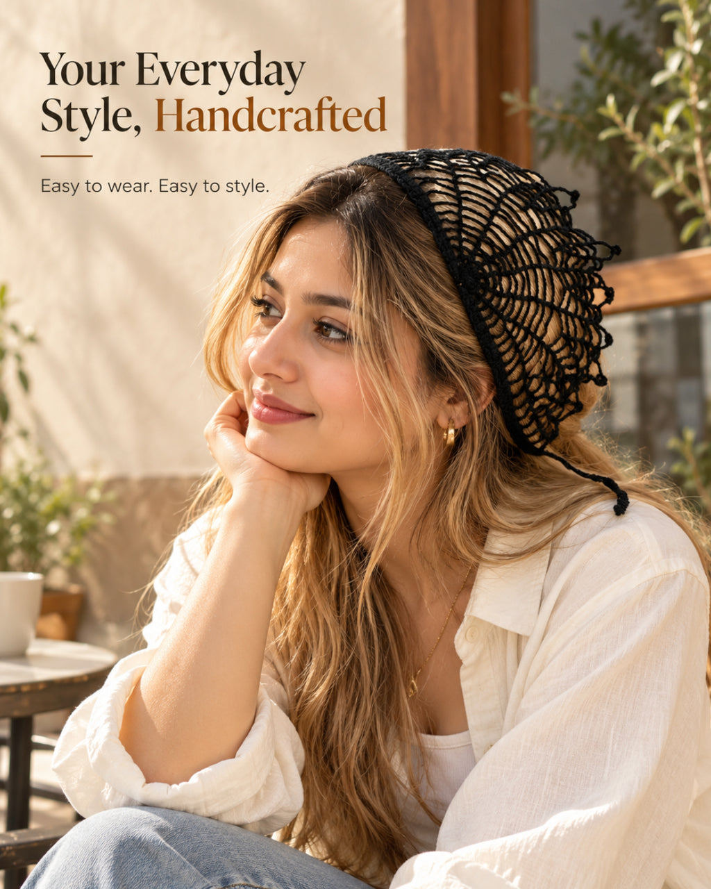Black Spider Web Crochet Bandana – Handmade Hair Scarf