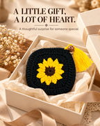Black & Yellow Sunflower Mini Crochet Pouch | Handmade Floral Zipper Mini Purse