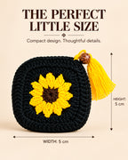 Black & Yellow Sunflower Mini Crochet Pouch | Handmade Floral Zipper Mini Purse