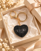 Black Rhinestone Heart Keychain