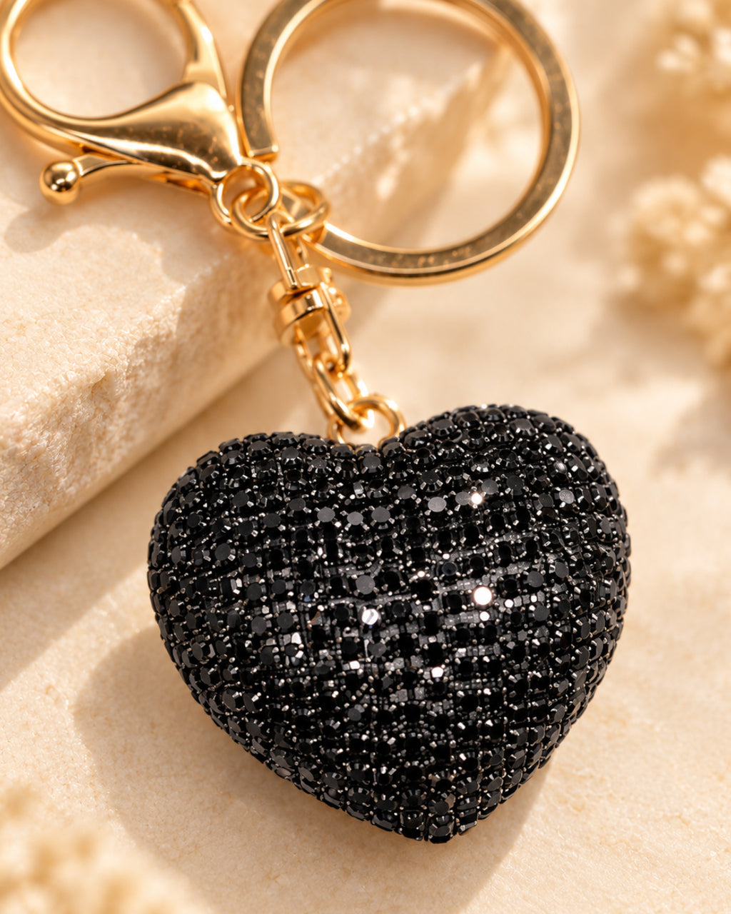 Black Rhinestone Heart Keychain