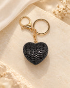 Black Rhinestone Heart Keychain