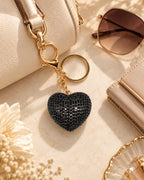 Black Rhinestone Heart Keychain