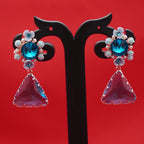 Blue Crystal Drop Earrings – Floral Statement