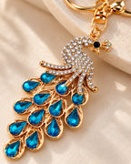 Blue Rhinestone Peacock Keychain