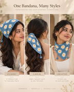 Blue Daisy Crochet Bandana – Handcrafted Floral Head Scarf