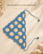 Blue Daisy Crochet Bandana – Handcrafted Floral Head Scarf