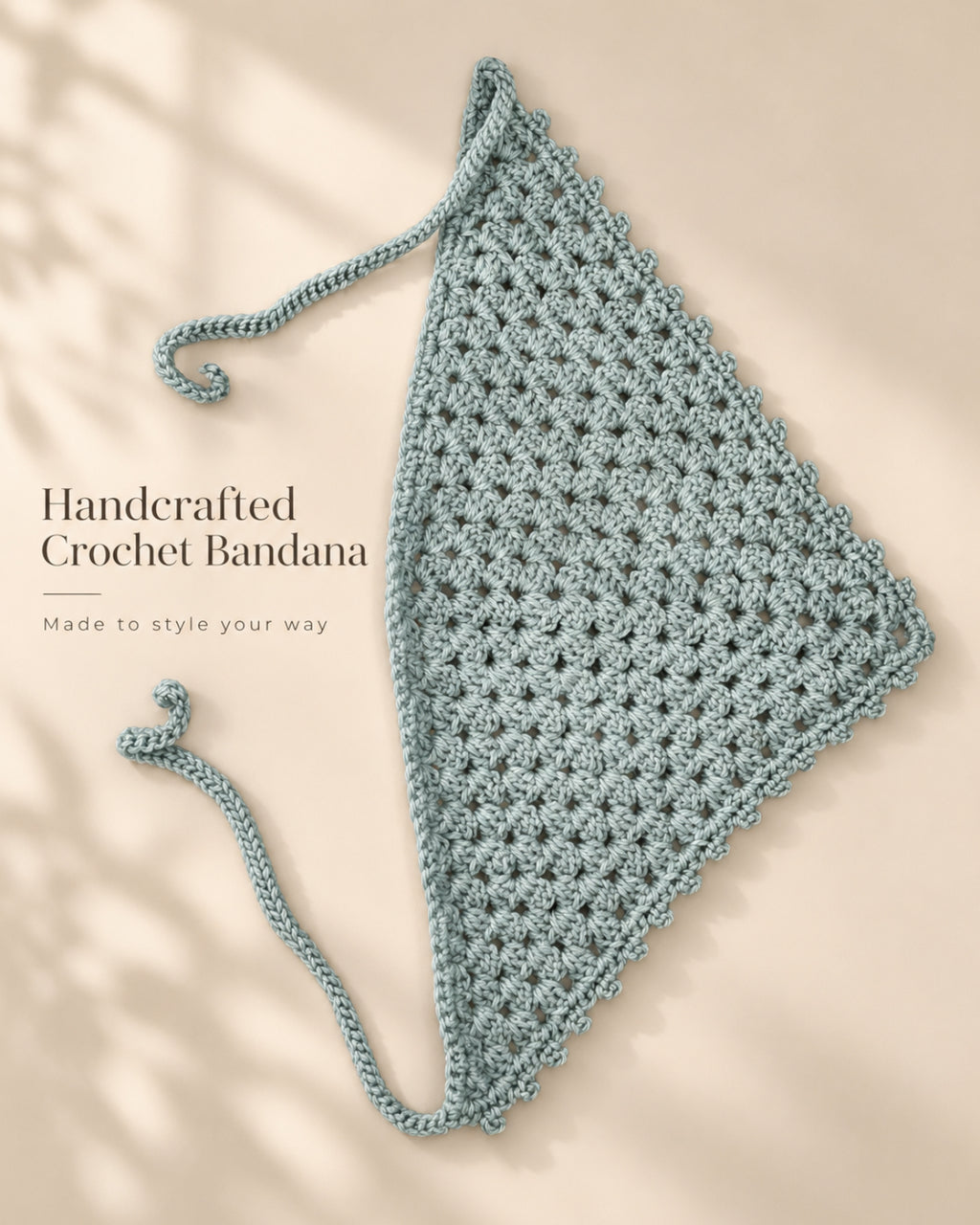 Blue Grey Handcrafted Crochet Bandana – Everyday Hair Scarf