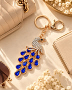 Sapphire Blue Rhinestone Peacock Keychain