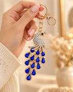 Sapphire Blue Rhinestone Peacock Keychain