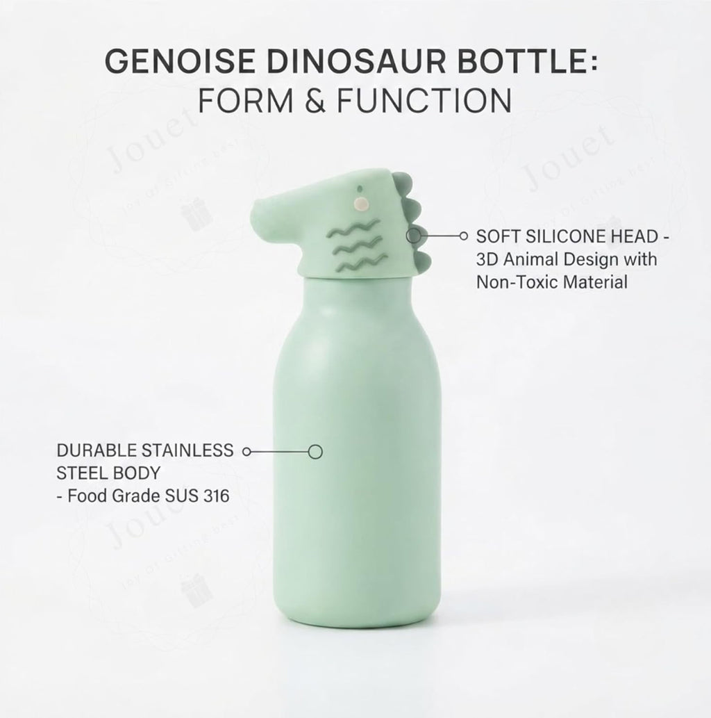 Kids Stainless Steel Insulated 450ml Water Bottle - Dinosaur Lid
