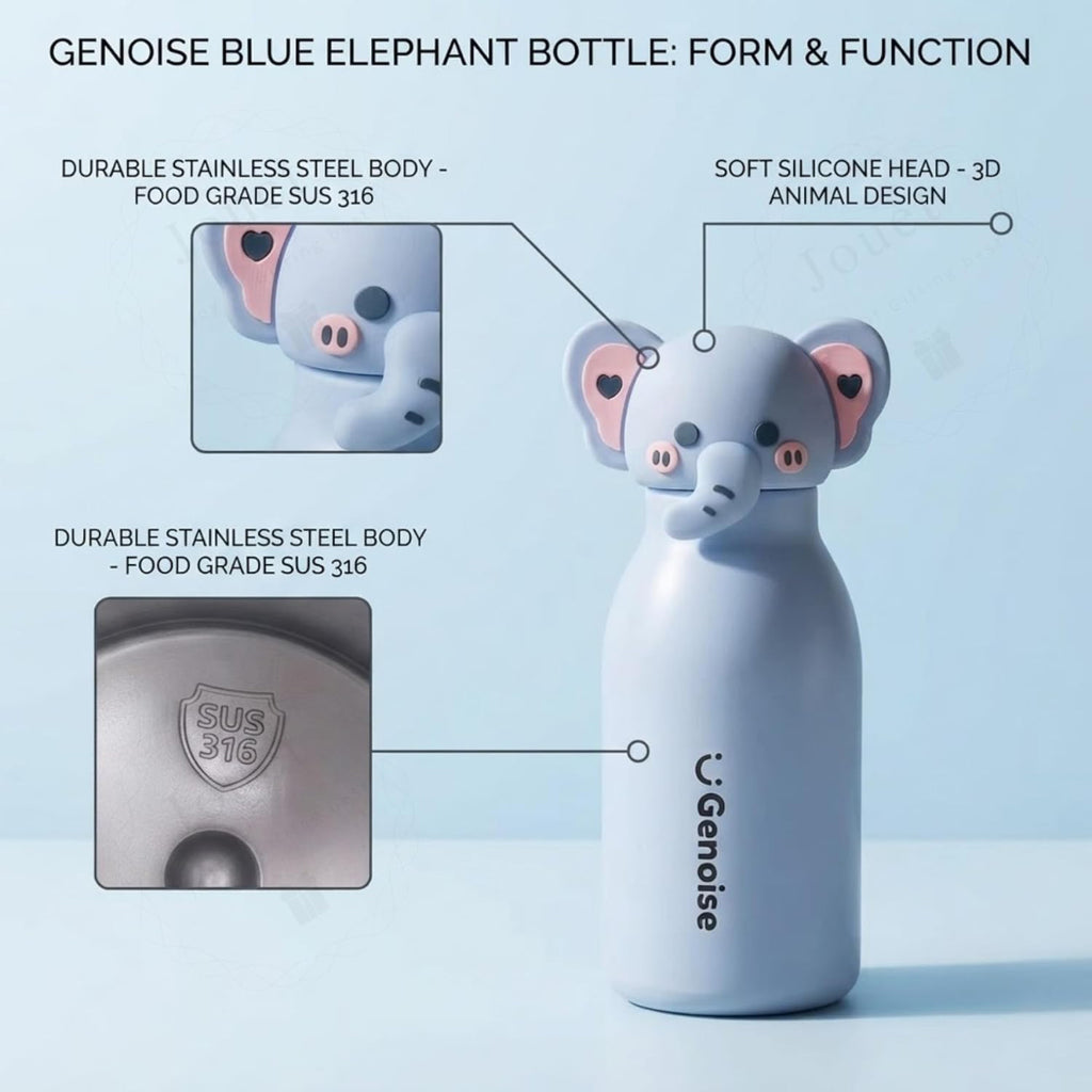 Kids Stainless Steel Insulated 450ml Water Bottle - Elephant Lid