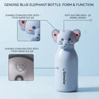 Kids Stainless Steel Insulated 450ml Water Bottle - Elephant Lid