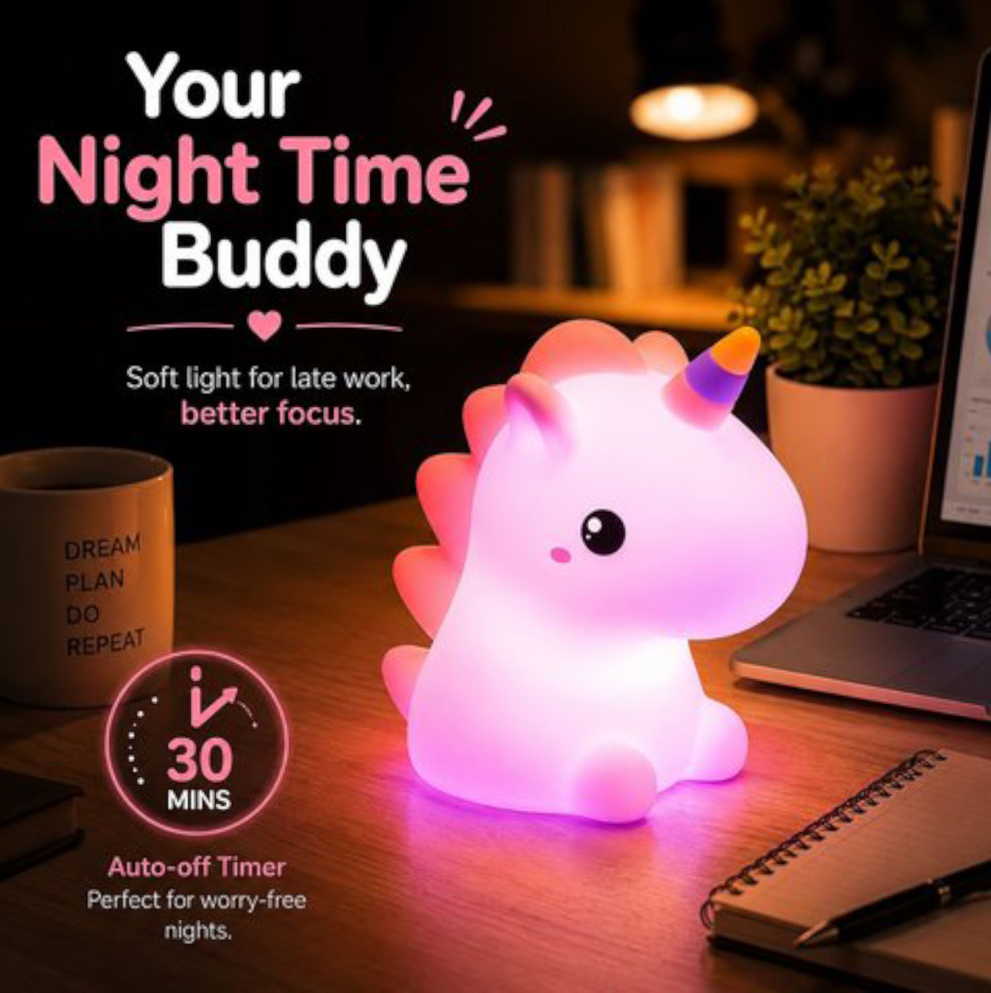 Multi Color Unicorn Silicon Night Lamp
