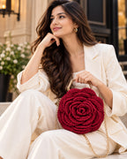 3D Rose Petal Crochet Handbag – Maroon