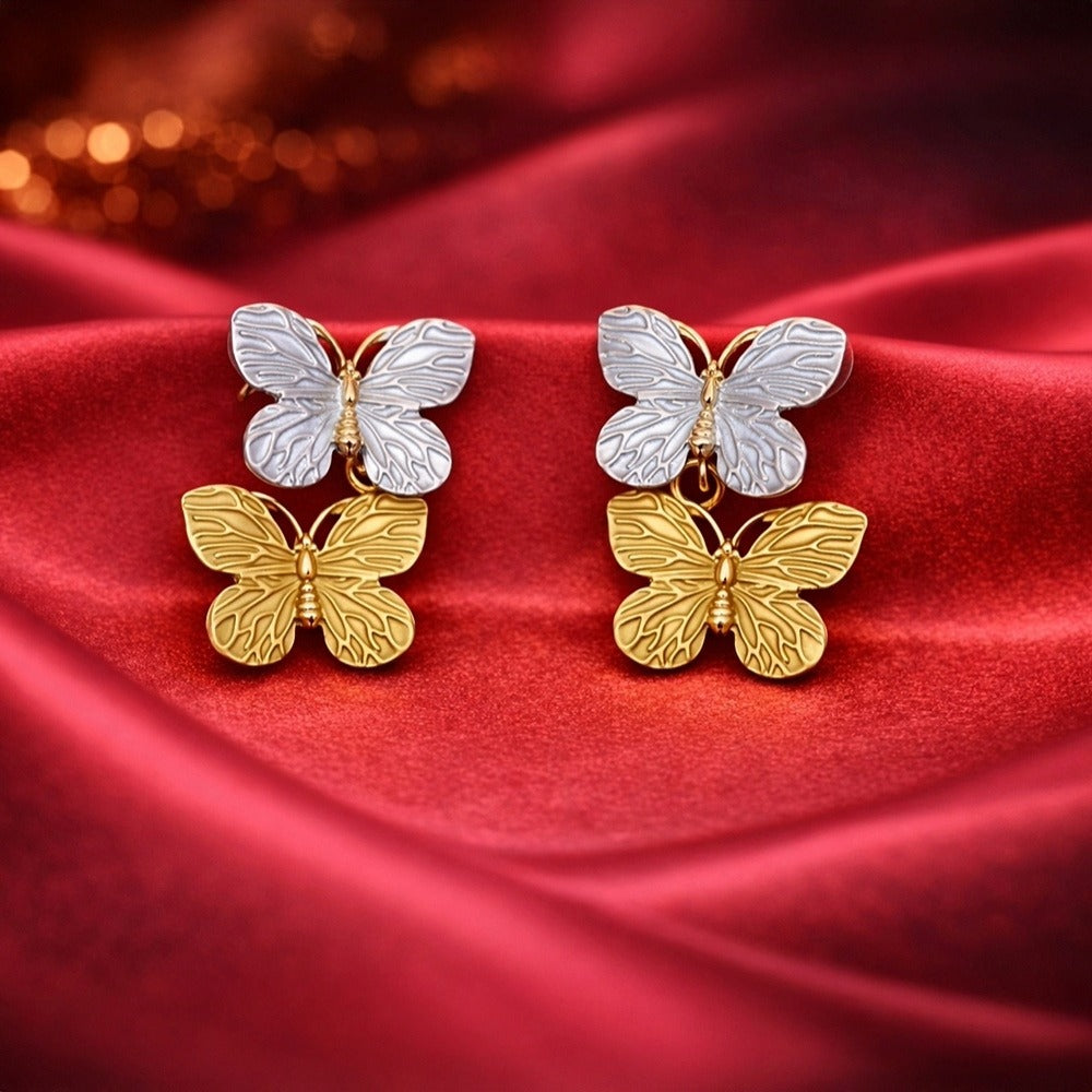 Elegant Butterfly Drop Earrings | Floral Enamel Collection